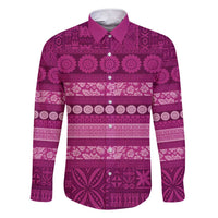 Fiji Marau na Kerisimasi Family Matching Short Sleeve Bodycon Dress and Hawaiian Shirt Pink Tapa Masi Inspired Christmas LT9 Dad's Shirt - Long Sleeve Pink - Polynesian Pride