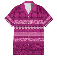 Fiji Marau na Kerisimasi Family Matching Summer Maxi Dress and Hawaiian Shirt Pink Tapa Masi Inspired Christmas LT9 Dad's Shirt - Short Sleeve Pink - Polynesian Pride
