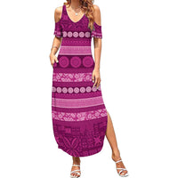 Fiji Marau na Kerisimasi Family Matching Summer Maxi Dress and Hawaiian Shirt Pink Tapa Masi Inspired Christmas LT9 Mom's Dress Pink - Polynesian Pride