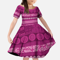 Fiji Marau na Kerisimasi Kid Short Sleeve Dress Pink Tapa Masi Inspired Christmas - Polynesian Pride