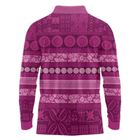 Fiji Marau na Kerisimasi Long Sleeve Polo Shirt Pink Tapa Masi Inspired Christmas - Polynesian Pride