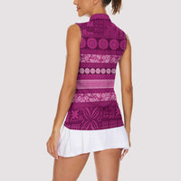 Fiji Marau na Kerisimasi Women Sleeveless Polo Shirt Pink Tapa Masi Inspired Christmas - Polynesian Pride