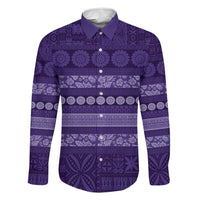 Fiji Marau na Kerisimasi Family Matching Long Sleeve Bodycon Dress and Hawaiian Shirt Purple Tapa Masi Inspired Christmas LT9 Dad's Shirt - Long Sleeve Purple - Polynesian Pride