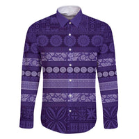 Fiji Marau na Kerisimasi Family Matching Mermaid Dress and Hawaiian Shirt Purple Tapa Masi Inspired Christmas LT9 Dad's Shirt - Long Sleeve Purple - Polynesian Pride