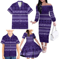 Fiji Marau na Kerisimasi Family Matching Off The Shoulder Long Sleeve Dress and Hawaiian Shirt Purple Tapa Masi Inspired Christmas LT9 - Polynesian Pride