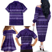 Fiji Marau na Kerisimasi Family Matching Off The Shoulder Long Sleeve Dress and Hawaiian Shirt Purple Tapa Masi Inspired Christmas - Polynesian Pride