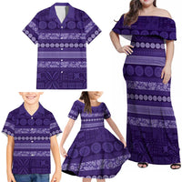 Fiji Marau na Kerisimasi Family Matching Off Shoulder Maxi Dress and Hawaiian Shirt Purple Tapa Masi Inspired Christmas LT9 - Polynesian Pride