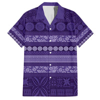 Fiji Marau na Kerisimasi Family Matching Off Shoulder Maxi Dress and Hawaiian Shirt Purple Tapa Masi Inspired Christmas LT9 Dad's Shirt - Short Sleeve Purple - Polynesian Pride