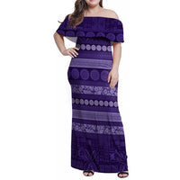 Fiji Marau na Kerisimasi Family Matching Off Shoulder Maxi Dress and Hawaiian Shirt Purple Tapa Masi Inspired Christmas - Polynesian Pride
