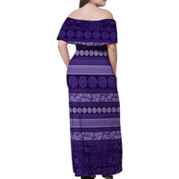 Fiji Marau na Kerisimasi Family Matching Off Shoulder Maxi Dress and Hawaiian Shirt Purple Tapa Masi Inspired Christmas - Polynesian Pride