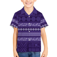 Fiji Marau na Kerisimasi Family Matching Off Shoulder Maxi Dress and Hawaiian Shirt Purple Tapa Masi Inspired Christmas LT9 Son's Shirt Purple - Polynesian Pride