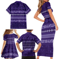 Fiji Marau na Kerisimasi Family Matching Short Sleeve Bodycon Dress and Hawaiian Shirt Purple Tapa Masi Inspired Christmas LT9 - Polynesian Pride