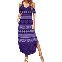 Fiji Marau na Kerisimasi Family Matching Summer Maxi Dress and Hawaiian Shirt Purple Tapa Masi Inspired Christmas - Polynesian Pride