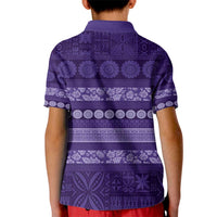 Fiji Marau na Kerisimasi Kid Polo Shirt Purple Tapa Masi Inspired Christmas - Polynesian Pride