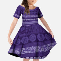 Fiji Marau na Kerisimasi Kid Short Sleeve Dress Purple Tapa Masi Inspired Christmas - Polynesian Pride