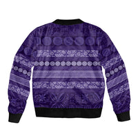 Fiji Marau na Kerisimasi Sleeve Zip Bomber Jacket Purple Tapa Masi Inspired Christmas - Polynesian Pride
