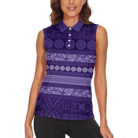 Fiji Marau na Kerisimasi Women Sleeveless Polo Shirt Purple Tapa Masi Inspired Christmas - Polynesian Pride