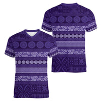 Fiji Marau na Kerisimasi Women V-Neck T-Shirt Purple Tapa Masi Inspired Christmas - Polynesian Pride