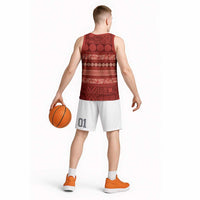 Fiji Marau na Kerisimasi Basketball Jersey Red Tapa Masi Inspired Christmas - Polynesian Pride