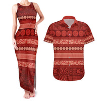 Fiji Marau na Kerisimasi Couples Matching Tank Maxi Dress and Hawaiian Shirt Red Tapa Masi Inspired Christmas LT9 Red - Polynesian Pride