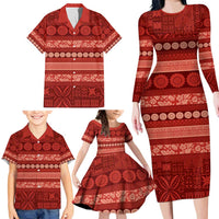 Fiji Marau na Kerisimasi Family Matching Long Sleeve Bodycon Dress and Hawaiian Shirt Red Tapa Masi Inspired Christmas LT9 - Polynesian Pride
