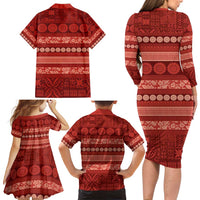 Fiji Marau na Kerisimasi Family Matching Long Sleeve Bodycon Dress and Hawaiian Shirt Red Tapa Masi Inspired Christmas LT9 - Polynesian Pride