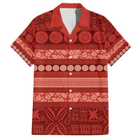 Fiji Marau na Kerisimasi Family Matching Long Sleeve Bodycon Dress and Hawaiian Shirt Red Tapa Masi Inspired Christmas LT9 Dad's Shirt - Short Sleeve Red - Polynesian Pride