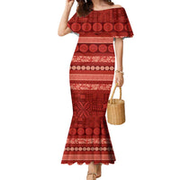 Fiji Marau na Kerisimasi Family Matching Mermaid Dress and Hawaiian Shirt Red Tapa Masi Inspired Christmas LT9 Mom's Dress Red - Polynesian Pride