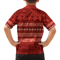 Fiji Marau na Kerisimasi Family Matching Off The Shoulder Long Sleeve Dress and Hawaiian Shirt Red Tapa Masi Inspired Christmas LT9 - Polynesian Pride