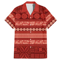 Fiji Marau na Kerisimasi Family Matching Off The Shoulder Long Sleeve Dress and Hawaiian Shirt Red Tapa Masi Inspired Christmas LT9 Dad's Shirt - Short Sleeve Red - Polynesian Pride