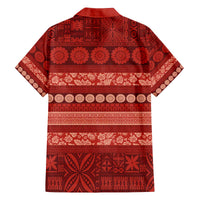 Fiji Marau na Kerisimasi Family Matching Off The Shoulder Long Sleeve Dress and Hawaiian Shirt Red Tapa Masi Inspired Christmas LT9 - Polynesian Pride