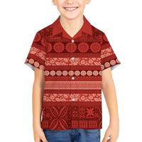 Fiji Marau na Kerisimasi Family Matching Off The Shoulder Long Sleeve Dress and Hawaiian Shirt Red Tapa Masi Inspired Christmas LT9 Son's Shirt Red - Polynesian Pride