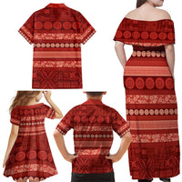 Fiji Marau na Kerisimasi Family Matching Off Shoulder Maxi Dress and Hawaiian Shirt Red Tapa Masi Inspired Christmas LT9 - Polynesian Pride