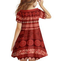 Fiji Marau na Kerisimasi Family Matching Off Shoulder Short Dress and Hawaiian Shirt Red Tapa Masi Inspired Christmas LT9 - Polynesian Pride