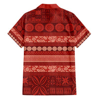 Fiji Marau na Kerisimasi Family Matching Off Shoulder Short Dress and Hawaiian Shirt Red Tapa Masi Inspired Christmas - Polynesian Pride