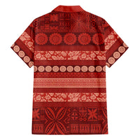 Fiji Marau na Kerisimasi Family Matching Off Shoulder Short Dress and Hawaiian Shirt Red Tapa Masi Inspired Christmas LT9 - Polynesian Pride