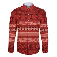 Fiji Marau na Kerisimasi Family Matching Off Shoulder Short Dress and Hawaiian Shirt Red Tapa Masi Inspired Christmas LT9 Dad's Shirt - Long Sleeve Red - Polynesian Pride