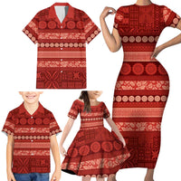Fiji Marau na Kerisimasi Family Matching Short Sleeve Bodycon Dress and Hawaiian Shirt Red Tapa Masi Inspired Christmas LT9 - Polynesian Pride