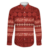 Fiji Marau na Kerisimasi Family Matching Short Sleeve Bodycon Dress and Hawaiian Shirt Red Tapa Masi Inspired Christmas LT9 Dad's Shirt - Long Sleeve Red - Polynesian Pride