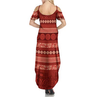 Fiji Marau na Kerisimasi Family Matching Summer Maxi Dress and Hawaiian Shirt Red Tapa Masi Inspired Christmas LT9 - Polynesian Pride