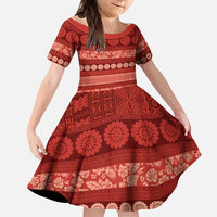 Fiji Marau na Kerisimasi Family Matching Tank Maxi Dress and Hawaiian Shirt Red Tapa Masi Inspired Christmas LT9 Daughter's Dress Red - Polynesian Pride