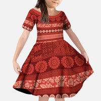 Fiji Marau na Kerisimasi Kid Short Sleeve Dress Red Tapa Masi Inspired Christmas - Polynesian Pride
