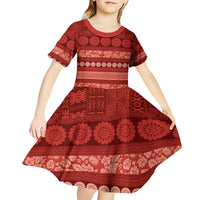Fiji Marau na Kerisimasi Kid Short Sleeve Dress Red Tapa Masi Inspired Christmas - Polynesian Pride