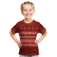 Fiji Marau na Kerisimasi Kid T Shirt Red Tapa Masi Inspired Christmas - Polynesian Pride