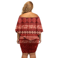 Fiji Marau na Kerisimasi Off Shoulder Short Dress Red Tapa Masi Inspired Christmas - Polynesian Pride