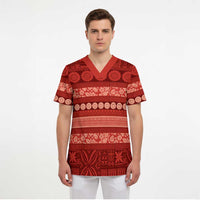 Fiji Marau na Kerisimasi Scrub Top Red Tapa Masi Inspired Christmas - Polynesian Pride