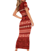 Fiji Marau na Kerisimasi Short Sleeve Bodycon Dress Red Tapa Masi Inspired Christmas - Polynesian Pride