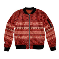 Fiji Marau na Kerisimasi Sleeve Zip Bomber Jacket Red Tapa Masi Inspired Christmas - Polynesian Pride