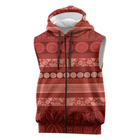 Fiji Marau na Kerisimasi Sleeveless Zip Hoodie Red Tapa Masi Inspired Christmas - Polynesian Pride