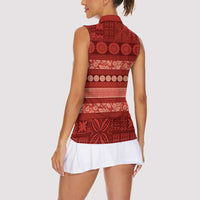 Fiji Marau na Kerisimasi Women Sleeveless Polo Shirt Red Tapa Masi Inspired Christmas - Polynesian Pride